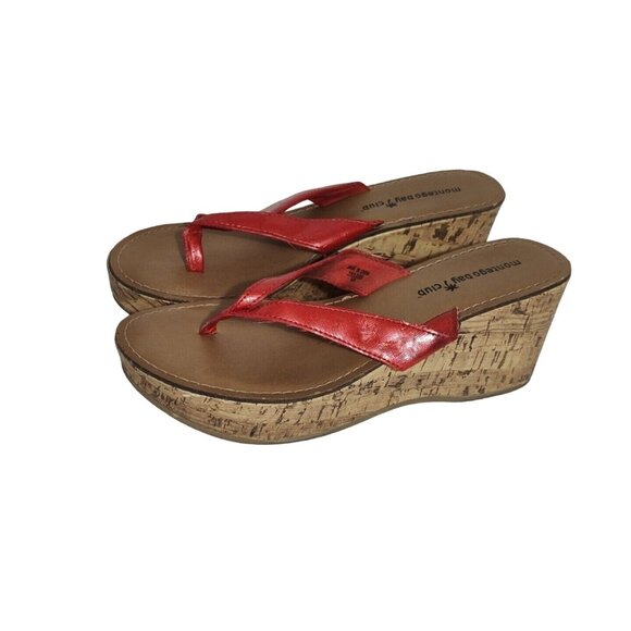 Montego Bay Club Thong Platform Sandal Cork Wedge Heels Women Size 7.5 Red - Picture 2 of 8